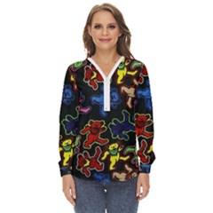 Grateful Dead Pattern Zip Up Long Sleeve Blouse