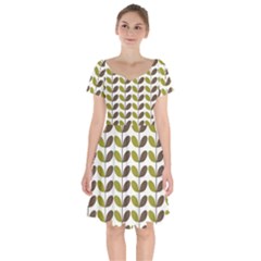 Leaf Plant Pattern Seamless Short Sleeve Bardot Dress by Semog4