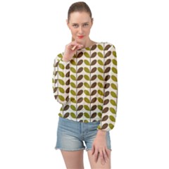 Leaf Plant Pattern Seamless Banded Bottom Chiffon Top by Semog4