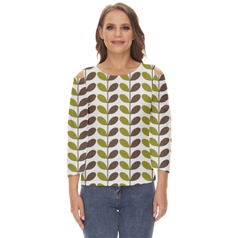 Leaf Plant Pattern Seamless Cut Out Wide Sleeve Top by Semog4