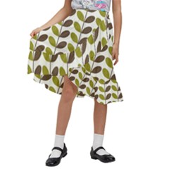 Leaf Plant Pattern Seamless Kids  Ruffle Flared Wrap Midi Skirt