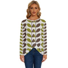 Leaf Plant Pattern Seamless Long Sleeve Crew Neck Pullover Top by Semog4