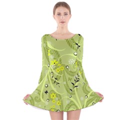 Seamless Pattern Green Garden Long Sleeve Velvet Skater Dress by Semog4