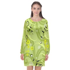 Seamless Pattern Green Garden Long Sleeve Chiffon Shift Dress  by Semog4