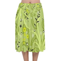 Seamless Pattern Green Garden Velvet Flared Midi Skirt