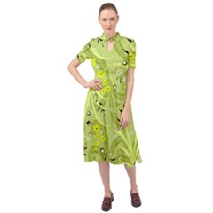 Seamless Pattern Green Garden Keyhole Neckline Chiffon Dress by Semog4