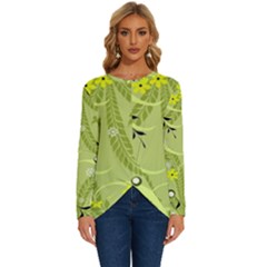 Seamless Pattern Green Garden Long Sleeve Crew Neck Pullover Top