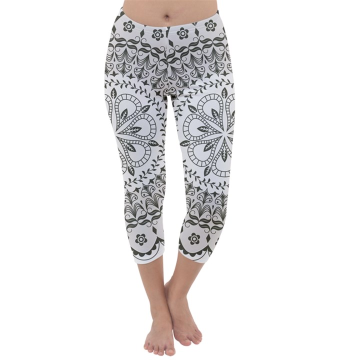 Vector Mandala Drawing Decoration Capri Winter Leggings 