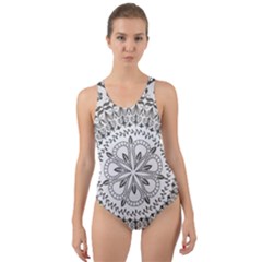 Vector Mandala Drawing Decoration Cut-out Back One Piece Swimsuit by Semog4