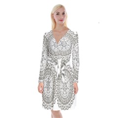 Vector Mandala Drawing Decoration Long Sleeve Velvet Front Wrap Dress by Semog4