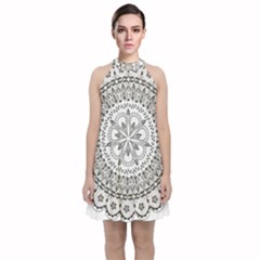 Vector Mandala Drawing Decoration Velvet Halter Neckline Dress 