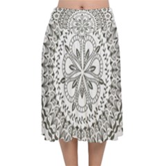 Vector Mandala Drawing Decoration Velvet Flared Midi Skirt