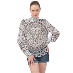 Vector Mandala Drawing Decoration High Neck Long Sleeve Chiffon Top by Semog4