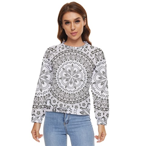 Vector Mandala Drawing Decoration Women s Long Sleeve Raglan Tee by Semog4