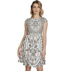 Vector Mandala Drawing Decoration Cap Sleeve High Waist Dress by Semog4