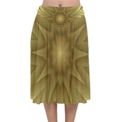 Background Pattern Golden Yellow Velvet Flared Midi Skirt