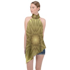 Background Pattern Golden Yellow Halter Asymmetric Satin Top by Semog4