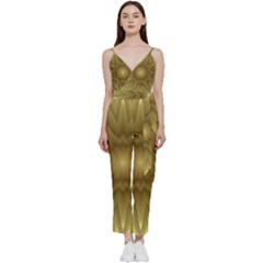 Background Pattern Golden Yellow V-neck Spaghetti Strap Tie Front Jumpsuit by Semog4