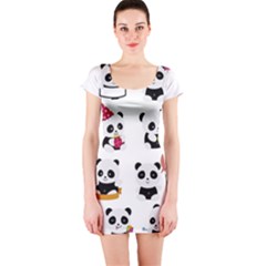 Playing Pandas Cartoons Short Sleeve Bodycon Dress by Semog4