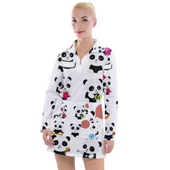 Playing Pandas Cartoons Women s Long Sleeve Casual Dress by Semog4