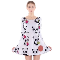 Playing Pandas Cartoons Long Sleeve Velvet Skater Dress