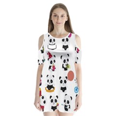 Playing Pandas Cartoons Shoulder Cutout Velvet One Piece