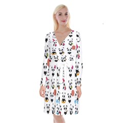 Playing Pandas Cartoons Long Sleeve Velvet Front Wrap Dress by Semog4