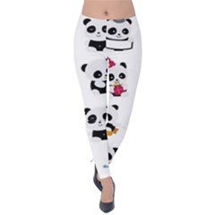 Playing Pandas Cartoons Velvet Leggings