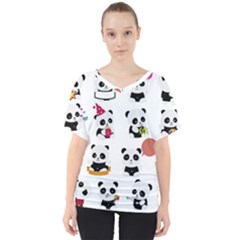 Playing Pandas Cartoons V-neck Dolman Drape Top by Semog4