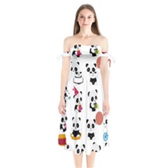 Playing Pandas Cartoons Shoulder Tie Bardot Midi Dress by Semog4