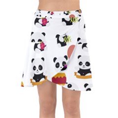 Playing Pandas Cartoons Wrap Front Skirt by Semog4