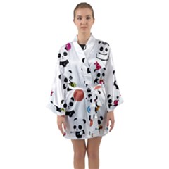 Playing Pandas Cartoons Long Sleeve Satin Kimono by Semog4