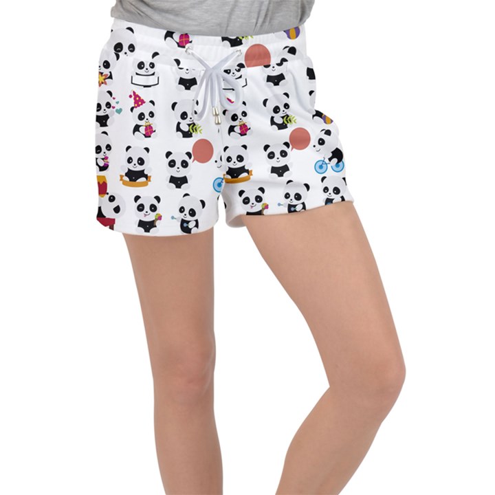 Playing Pandas Cartoons Women s Velour Lounge Shorts