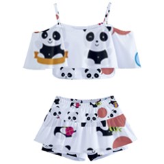 Playing Pandas Cartoons Kids  Off Shoulder Skirt Bikini by Semog4