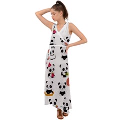 Playing Pandas Cartoons V-neck Chiffon Maxi Dress by Semog4