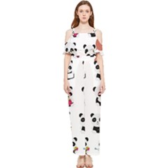 Playing Pandas Cartoons Draped Sleeveless Chiffon Jumpsuit by Semog4