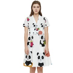 Playing Pandas Cartoons Short Sleeve Waist Detail Dress by Semog4