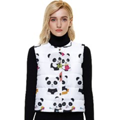 Playing Pandas Cartoons Women s Short Button Up Puffer Vest