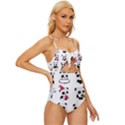 Playing Pandas Cartoons Knot Front One-Piece Swimsuit View3