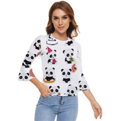 Playing Pandas Cartoons Bell Sleeve Top