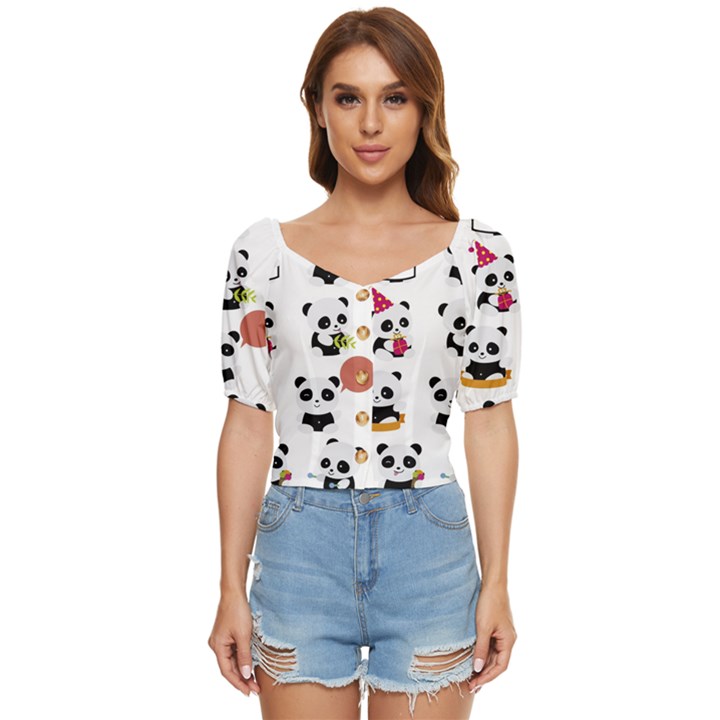 Playing Pandas Cartoons Button up blouse