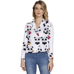 Playing Pandas Cartoons Women s Long Sleeve Revers Collar Cropped Jacket by Semog4