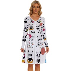 Playing Pandas Cartoons Long Sleeve Dress With Pocket by Semog4