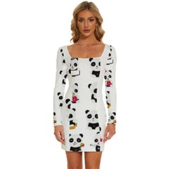 Playing Pandas Cartoons Long Sleeve Square Neck Bodycon Velvet Dress by Semog4