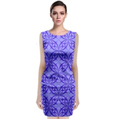 Decor Pattern Blue Curved Line Sleeveless Velvet Midi Dress