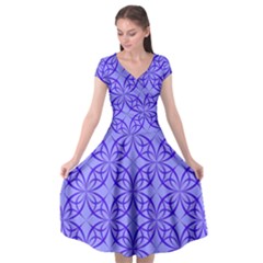 Decor Pattern Blue Curved Line Cap Sleeve Wrap Front Dress by Semog4