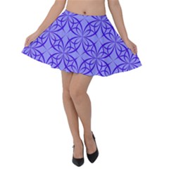 Decor Pattern Blue Curved Line Velvet Skater Skirt