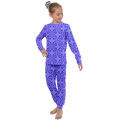 Decor Pattern Blue Curved Line Kids  Long Sleeve Set 