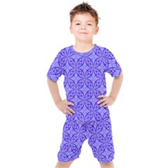 Decor Pattern Blue Curved Line Kids  Tee And Shorts Set by Semog4