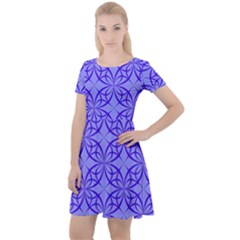 Decor Pattern Blue Curved Line Cap Sleeve Velour Dress  by Semog4